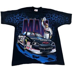 Vintage Dale Earnhardt Shirt Men Large Black All Over Print AOP 90s Y2K The Man